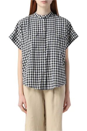 Woolrich Bluzki, Kobieta, Niebieski, L, Len, Appalachian Train Check Blouse