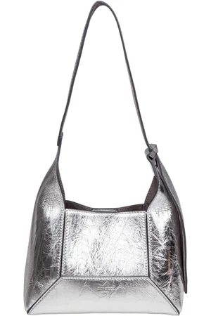 Jimmy Choo Torebki, Kobieta, Szary, ONE SIZE, Skóra, Srebrna Torba na Ramię z Laminowanej Skóry