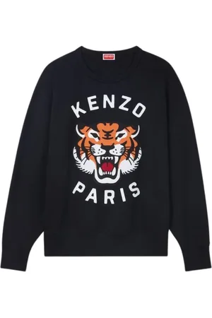 Kenzo Bluzy, Mężczyzna, Czarny, S, Bawełna, Bluza z haftowanym tygrysem Lucky Tiger