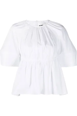 Jil Sander Bluzki, Kobieta, Biały, S, Bawełna, Biała bluzka z wycięciami i baskinką
