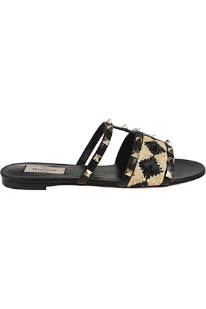 VALENTINO GARAVANI Buty, Kobieta, Beżowy, 37 EU, Skóra, Klapki Rockstud Slide