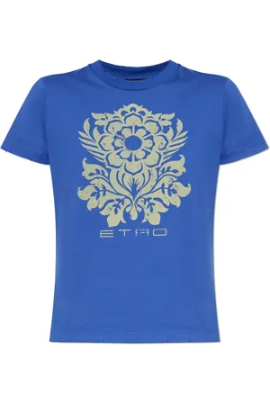 Etro Koszulki, Kobieta, Niebieski, L, Bawełna, T-shirt z efektem `vintage`