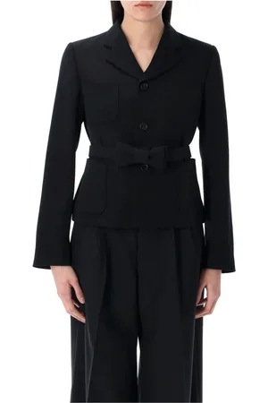 Comme des Garçons Kurtki, Kobieta, Czarny, S, Czarna Wełniana Kurtka z Paskiem Stylowy Fason