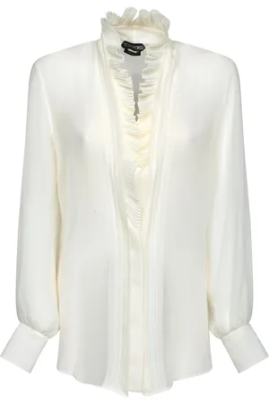 Tom Ford Bluzki, Kobieta, Biały, M, Biała Jedwabna Bluzka Georgette