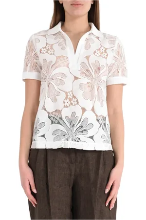 Max Mara Koszulki, Kobieta, Biały, S, Tiul, Kwiatowy Polo Shirt Model Romeo