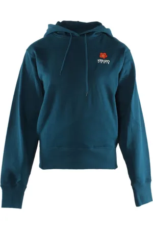 Kenzo Bluzy, Kobieta, Niebieski, S, Bawełna, Klasyczna bluza z kapturem Classic Crest