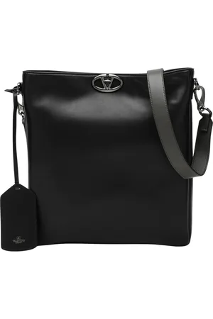 VALENTINO GARAVANI Torebki, Mężczyzna, Czarny, ONE SIZE, Len, Średnia torba na ramię Vlogo The Bold