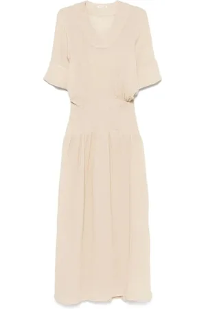 By Malene Birger Sukienki, Kobieta, Beżowy, M, Len, Boho Maxi Sukienka z Ramiennym Pasem