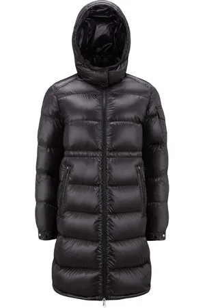 Moncler Płaszcze, Kobieta, Czarny, XL, Długa kurtka puchowa z kapturem i pikowaniem boudin