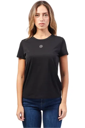HUGO BOSS Koszulki, Kobieta, Czarny, M, Bawełna, Czarny T-shirt z monogramem Double B