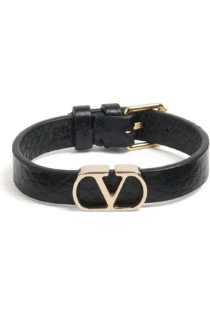 VALENTINO GARAVANI Akcesoria, Mężczyzna, Czarny, ONE SIZE, Skóra, Czarna Bransoletka z Detalem Vlogo