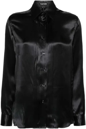 Tom Ford Bluzki, Kobieta, Czarny, M, Satyna, Luksusowa czarna koszula z satyny jedwabnej