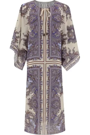 ZIMMERMANN Sukienki, Kobieta, Wielobarwność, S, Len, Lniana sukienka kaftan w wzór paisley