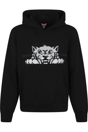 Kenzo Bluzy, Mężczyzna, Czarny, XL, Bawełna, Klasyczna bluza z kapturem i haftem Happy Tiger