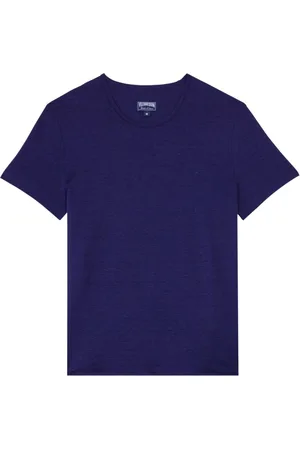 Vilebrequin Koszulki, Mężczyzna, Niebieski, L, Solidny T-shirt z dzianiny lnianej Unisex