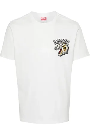 Kenzo Koszulki, Mężczyzna, Biały, S, Bawełna, Białe T-shirty i Koszulki Polo z Haftem Varsity Jungle