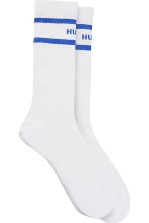 HUGO BOSS Bielizna, Mężczyzna, Biały, M, Bawełna, Niebieskie Skarpetki w Paski