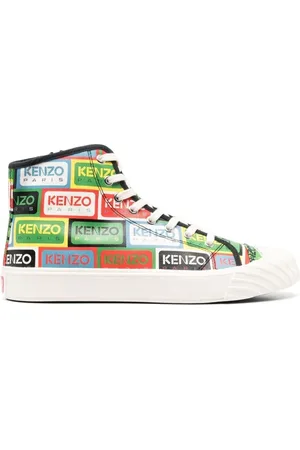 Kenzo Buty, Mężczyzna, Zielony, 43 EU, Bawełna, Sneakersy High-top z nadrukiem logo na całej powierzchni