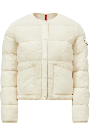 Moncler Kurtki, Kobieta, Biały, S, Nylon, Krótka Kurtka Puchowa z Szczegółami z Nylonu