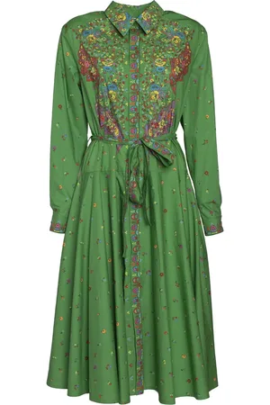 Kenzo Sukienki, Kobieta, Zielony, M, Bawełna, Sukienka koszulowa w kwiaty paisley