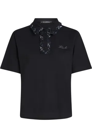 Karl Lagerfeld Koszulki, Kobieta, Czarny, S, Bawełna, Koszulka Polo Bouclé