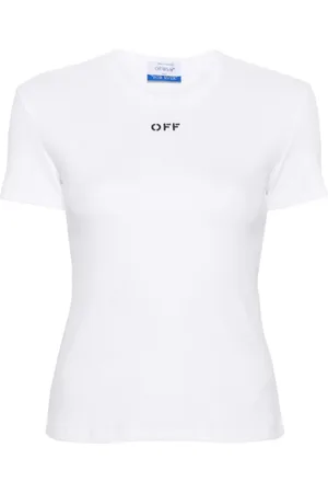 OFF-WHITE Koszulki, Kobieta, Biały, S, Styl Pieczątki Biało Czarna