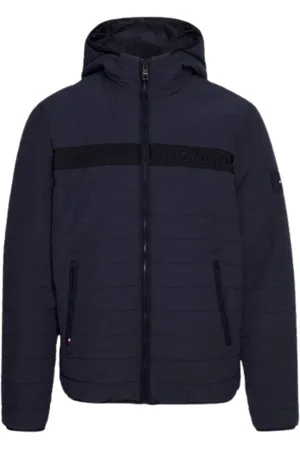 Tommy Hilfiger Kurtki, Mężczyzna, Niebieski, S, Bawełna, Kurtka puchowa z kapturem