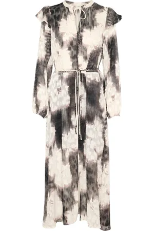 INWEAR Sukienki, Kobieta, Wielobarwność, S, Poliester, Długa sukienka w kwiaty z dekoltem w serek