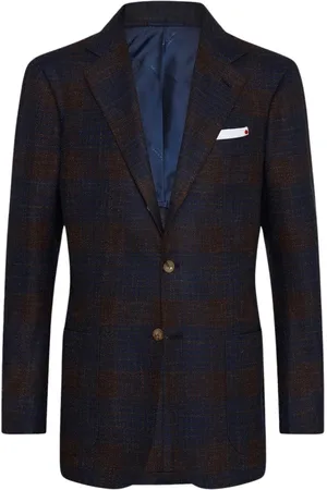 Kiton Kurtki, Mężczyzna, Niebieski, 2XL, Kaszmir, Kaszmirowa marynarka w kratę Overcheck