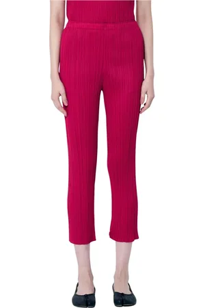 Issey Miyake Spodnie, Kobieta, Czerwony, XL, Poliester, Plisowane spodnie zwężane z elastyczną talią