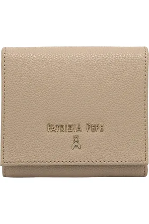 Patrizia Pepe Akcesoria, Kobieta, Beżowy, ONE SIZE, Skóra, Portfel damski z zapięciem na zatrzask