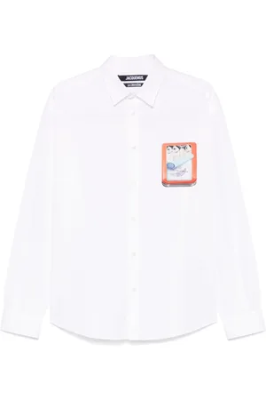 Jacquemus Koszule, Mężczyzna, Biały, XL, Bawełna, Biała koszula zapinana na guziki z graficznym nadrukiem
