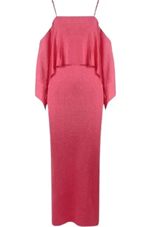Tom Ford Sukienki, Kobieta, Różowy, XS, Sukienka Maxi na Ramiączkach Spaghetti z Falbanami