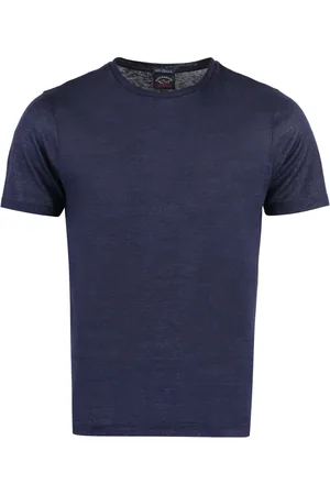 Paul & Shark Koszulki, Mężczyzna, Niebieski, XL, Len, Prążkowany T-shirt z lnu