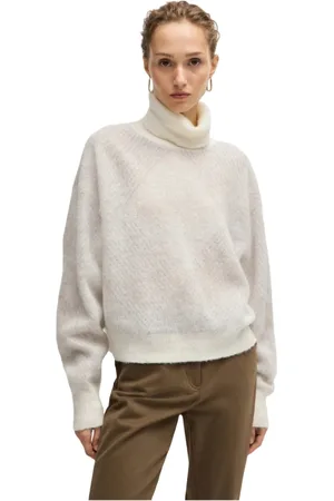 HUGO BOSS Swetry, Kobieta, Biały, L, Wełna, Sweter w Argyle z Teksturowanej Mieszanki Wełny
