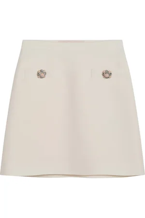 VALENTINO GARAVANI Spódnice, Kobieta, Beżowy, S, Wełna, Mini spódnica Ivory Crepe Couture