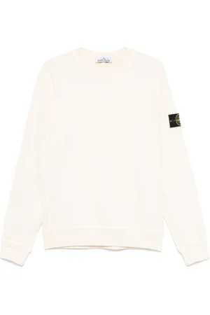 Stone Island Bluzy, Mężczyzna, Biały, XL, Bawełna, Biała bluza dresowa z okrągłym dekoltem i kontrastowymi szwami