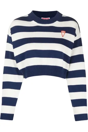 Kenzo Swetry, Kobieta, Niebieski, M, Pasiasta bluzka crop w kolorze granatowo-białym