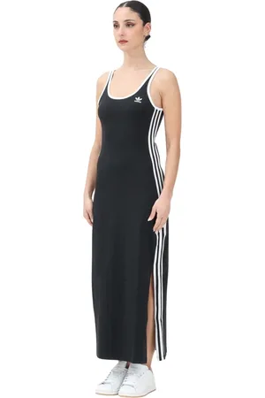 adidas Sukienki, Kobieta, Czarny, M, Czarna Sukienka Maxi Tank 3-Stripes