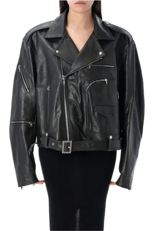 Rick Owens Kurtki, Kobieta, Czarny, ONE SIZE, Skóra, Czarna skórzana Cropped Jumbo Bauhaus Stooge