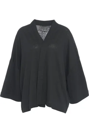 Majestic Swetry, Kobieta, Czarny, S, Czarna Dzianinowa Krótka Lnu Kimono