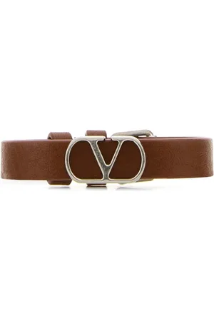 VALENTINO GARAVANI Akcesoria, Mężczyzna, brązowy, ONE SIZE, Skóra, Bransoletka ze skóry z logo i srebrną klamrą