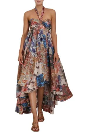 ZIMMERMANN Sukienki, Kobieta, Wielobarwność, M, Len, Jedwabna sukienka maxi typu halter
