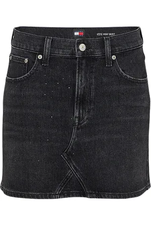 Tommy Hilfiger Spódnice, Kobieta, Czarny, S, Bawełna, Czarna mini spódnica jeansowa z dżetami