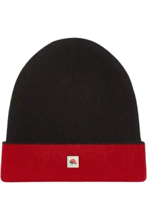 Kenzo Akcesoria, Kobieta, Czarny, ONE SIZE, Wełna, Klasyczna granatowa czapka beanie z czerwoną naszywką z logo
