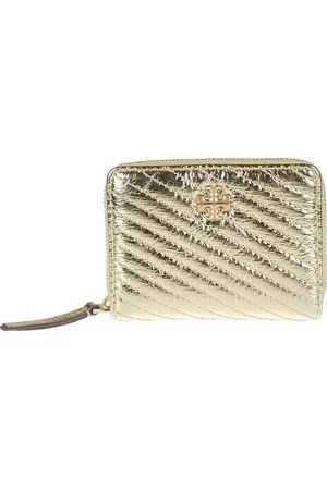 Tory Burch Akcesoria, Kobieta, Żółty, ONE SIZE, Skóra, Elegancki Portfel Bi-Fold Chic Moto