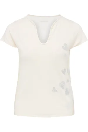 Zadig & Voltaire Koszulki, Kobieta, Beżowy, XS, T-shirt Tunisien z deszczem i strassem