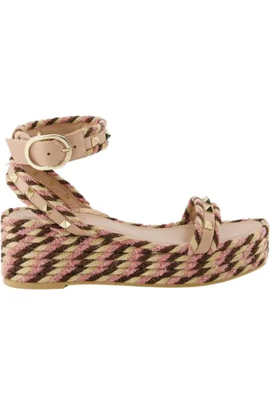 VALENTINO GARAVANI Buty, Kobieta, Różowy, 40 EU, Skóra, Sandały na Koturnie z Rafii z Kolekcji Rockstud