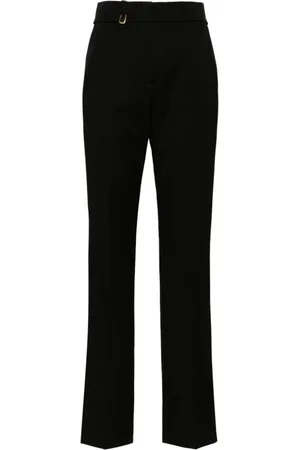 Jacquemus Spodnie, Kobieta, Czarny, S, Wełna, Czarne spodnie tailored z rozcięciami na kostkach