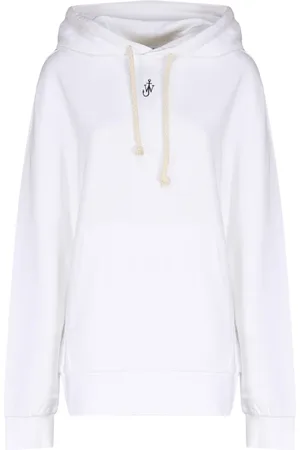 J.W.Anderson Bluzy, Kobieta, Biały, S, Bawełna, Bluza z kapturem z haftem kotwicy